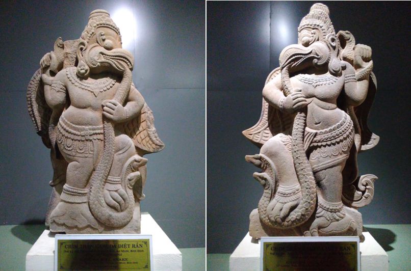 Hai phù điêu chim thần Garuda diệt rắn (Phế tích tháp Mắm, Nhơn Thành, An Nhơn, Bình Định). Thế kỷ XII.